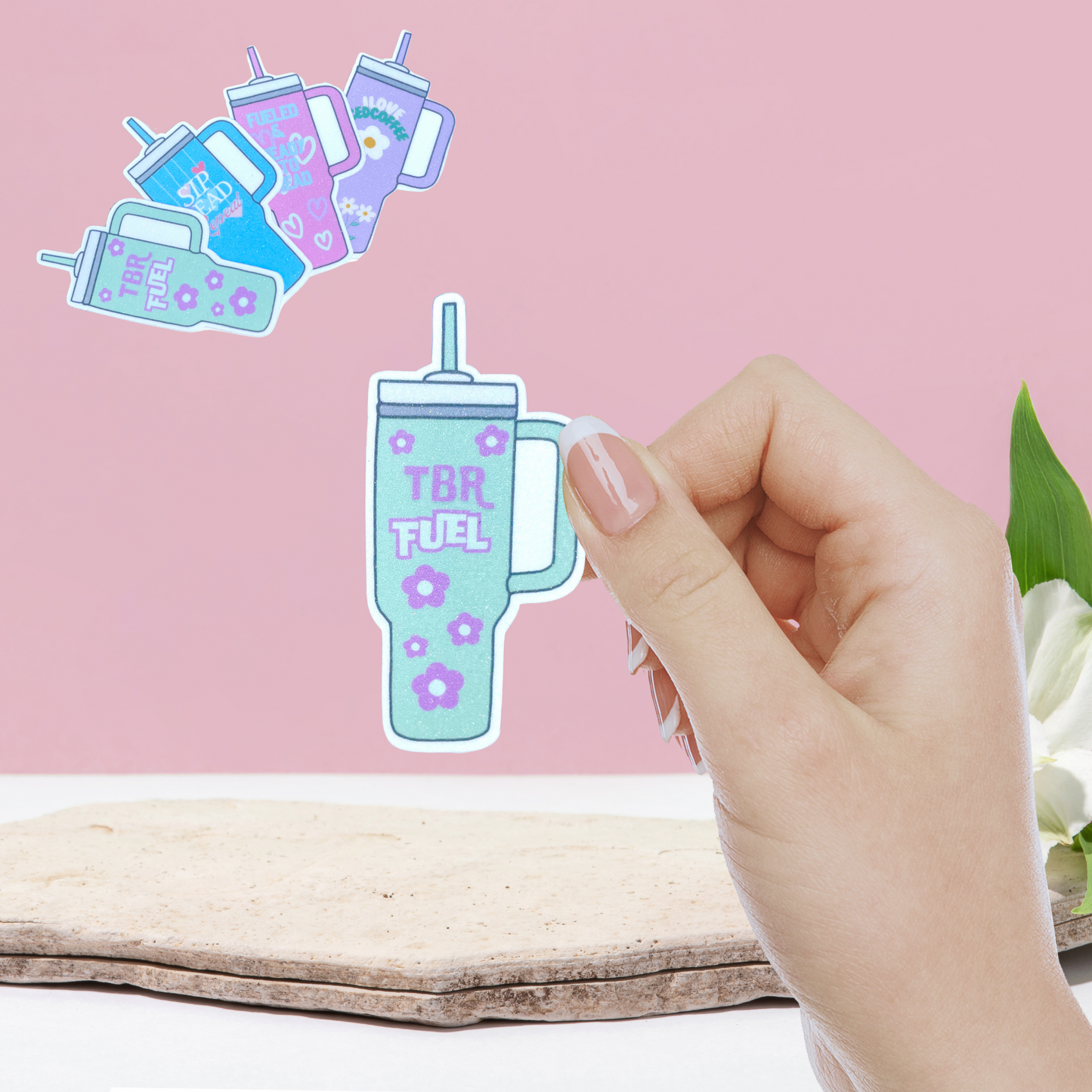 Tumbler Glitter Sticker (Iced coffee & Book Themes)