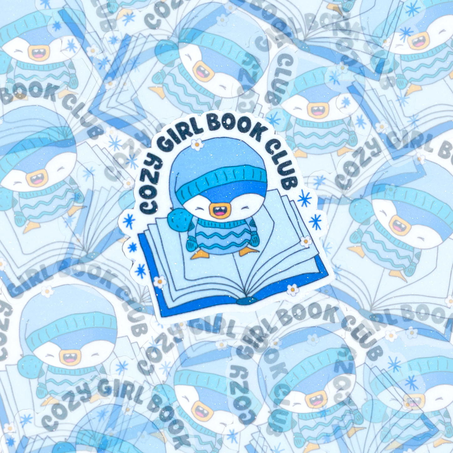 Cozy Girl Book Club Penguin Glitter Sticker