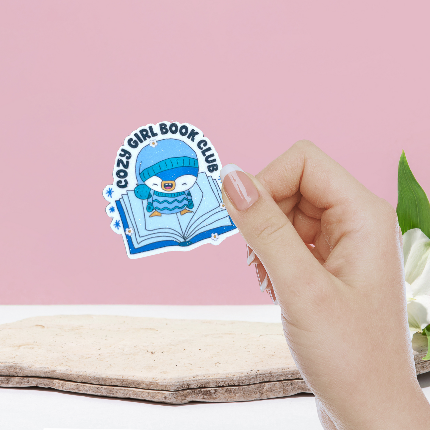 Cozy Girl Book Club Penguin Glitter Sticker