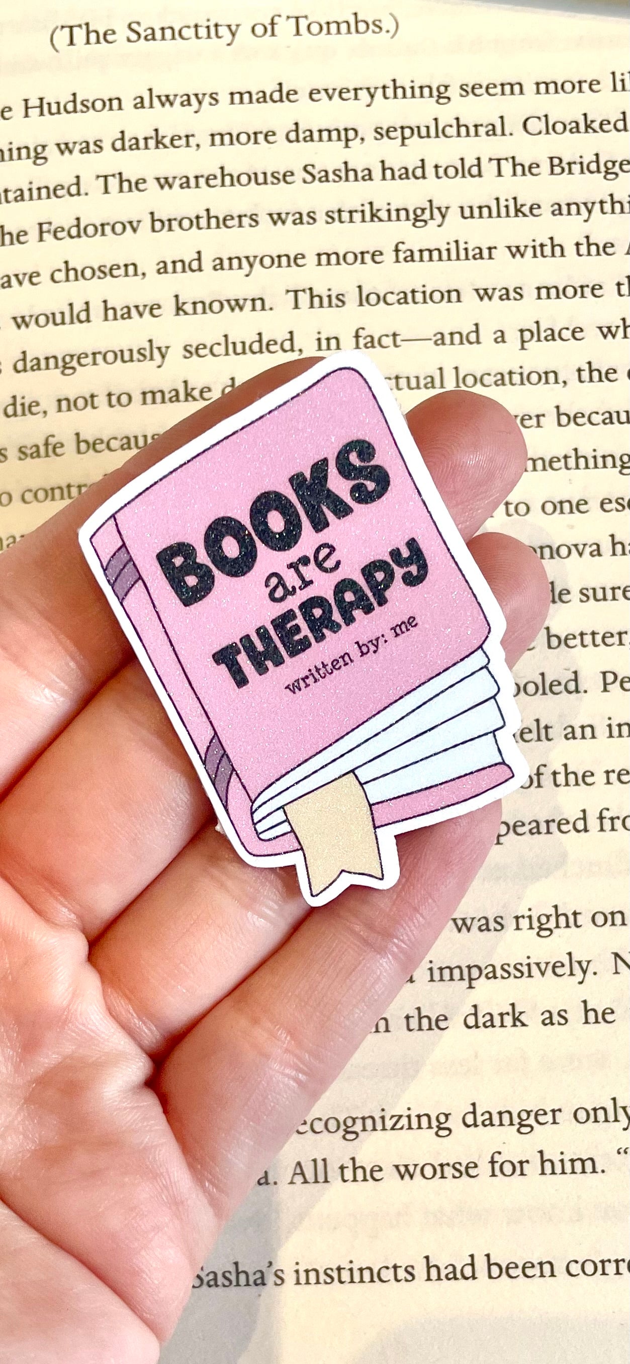 Books Are My Therapy Glitter Sticker