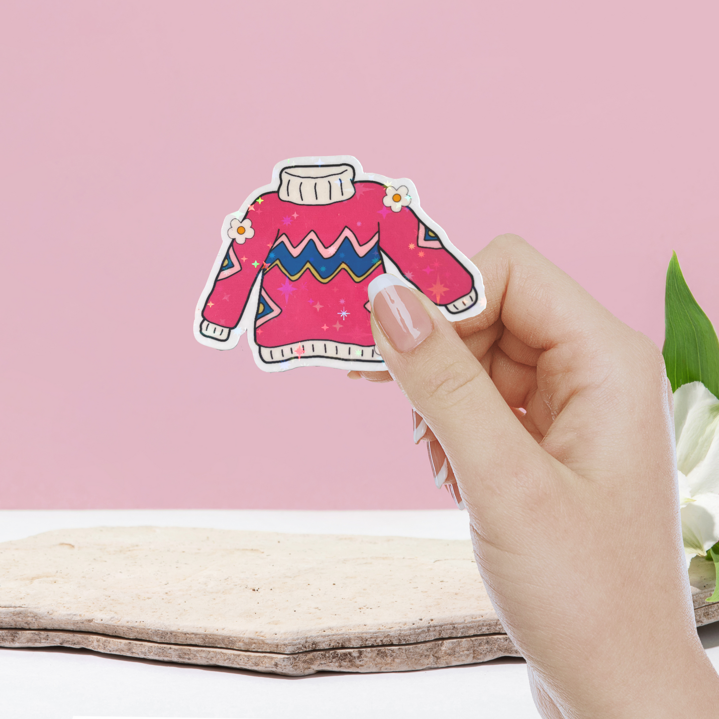 Pink Sweater Holographic Sticker