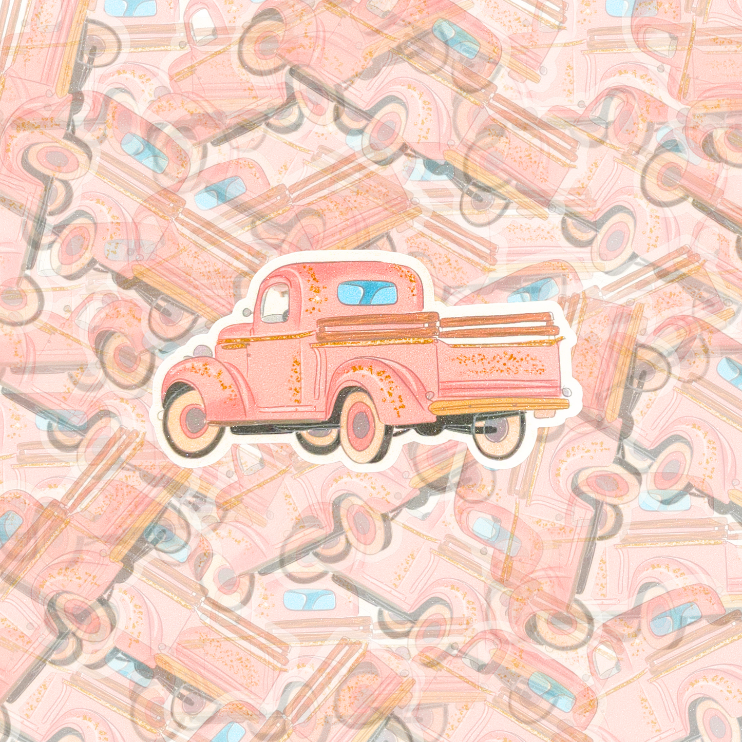 Pink Pick Up Truck Glitter Sticker