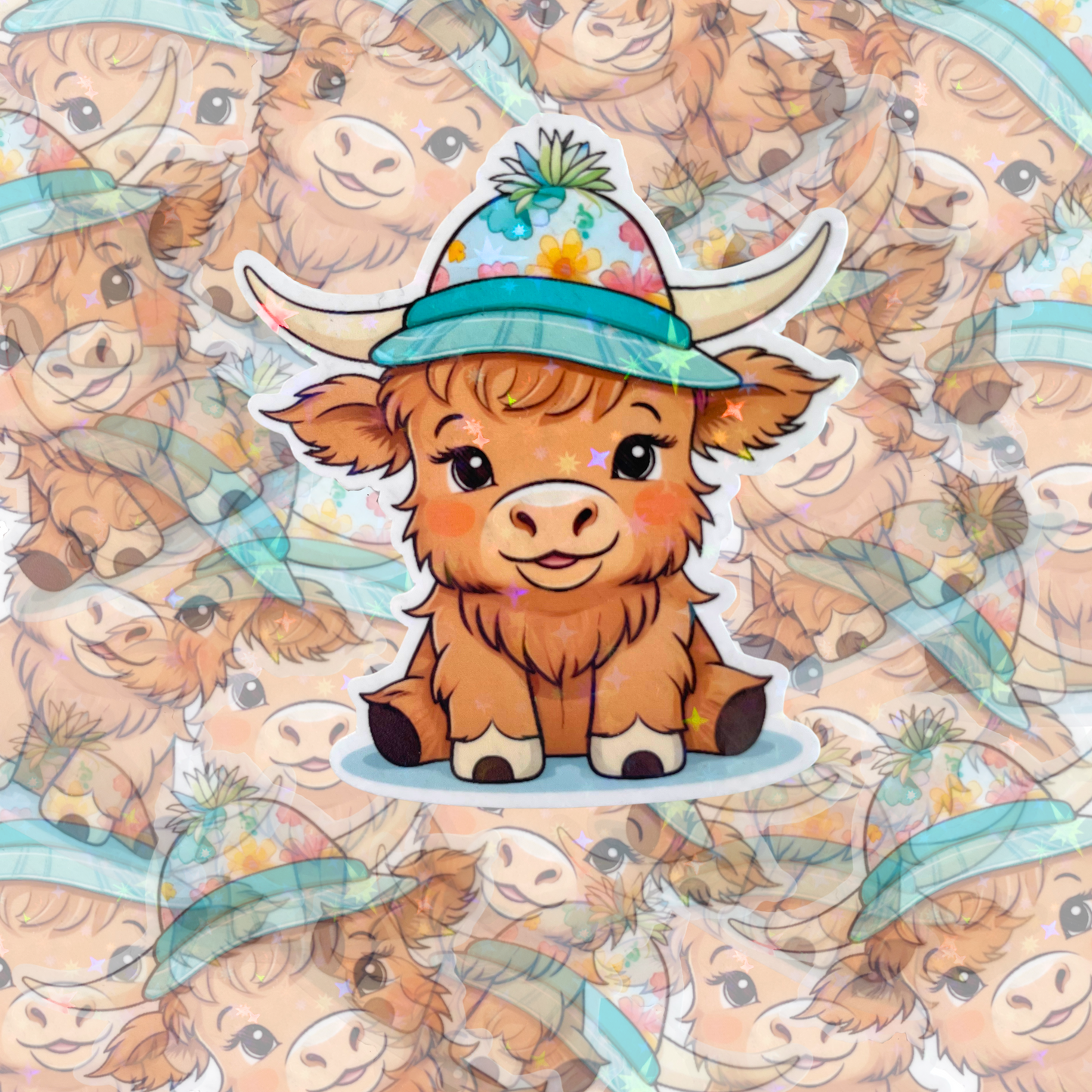 Baby Highland Cow Holographic Sticker