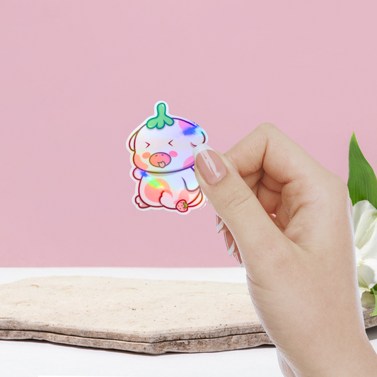 Kawaii Pink Cow Holographic Sticker