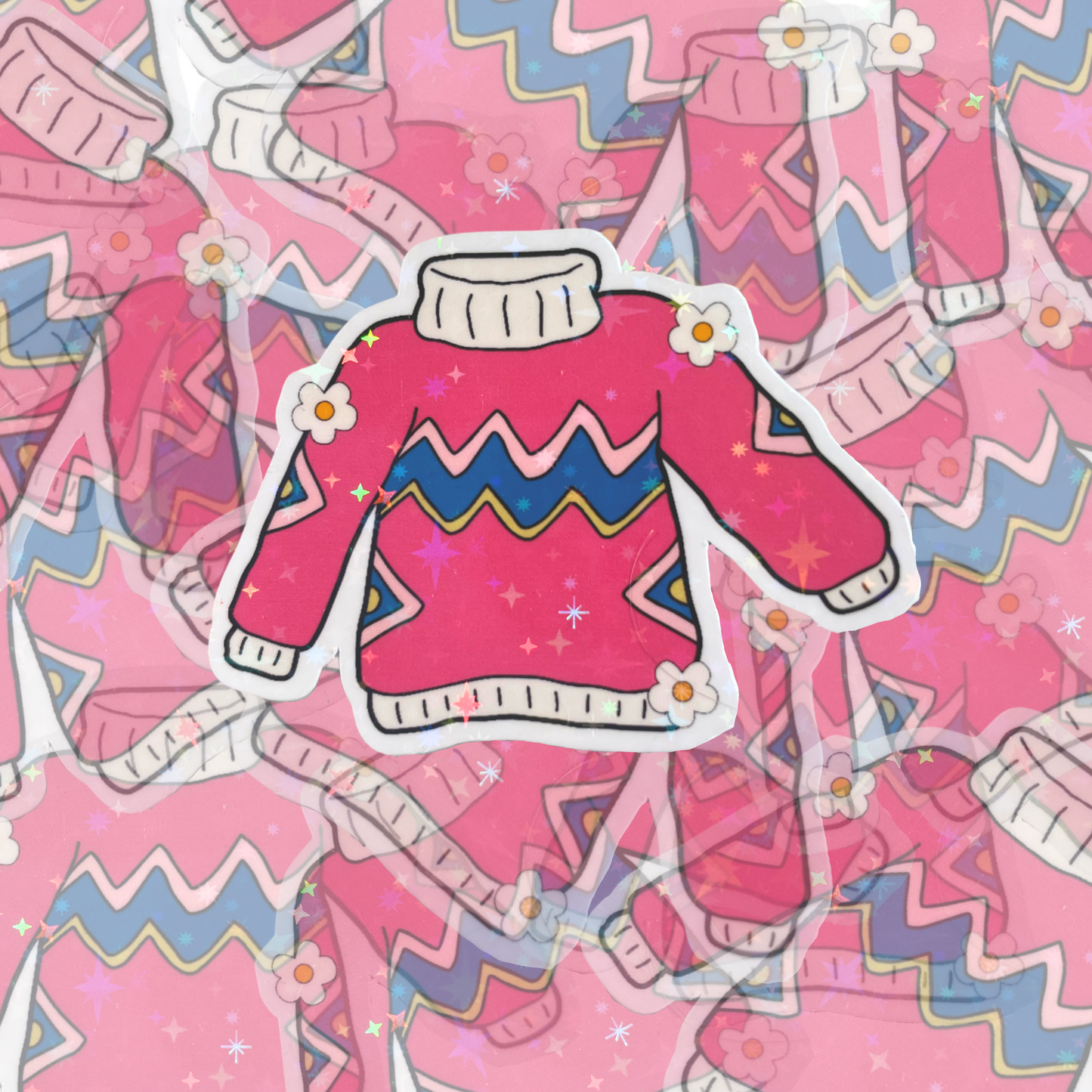 Pink Sweater Holographic Sticker