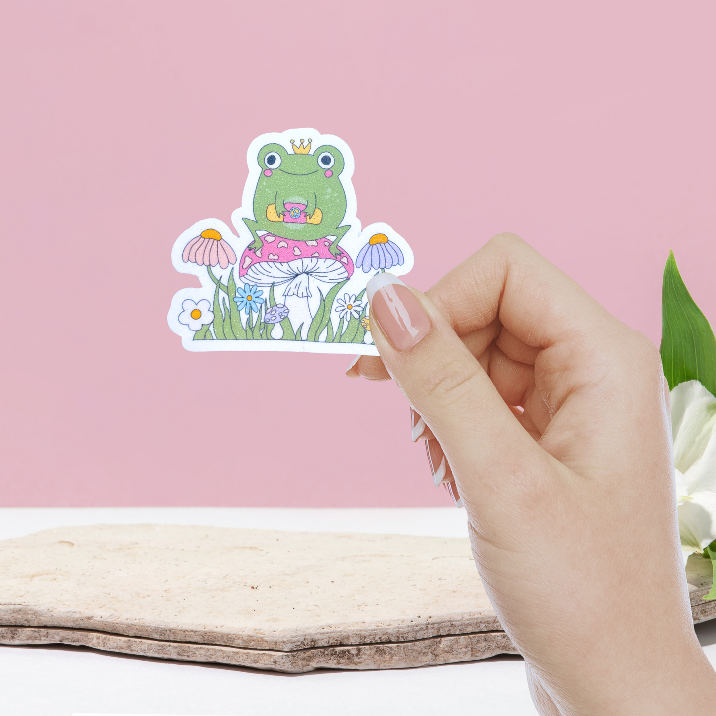 Mushroom Frog Glitter Sticker