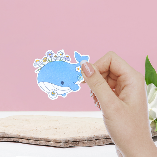 Flower Whale Glitter Sticker