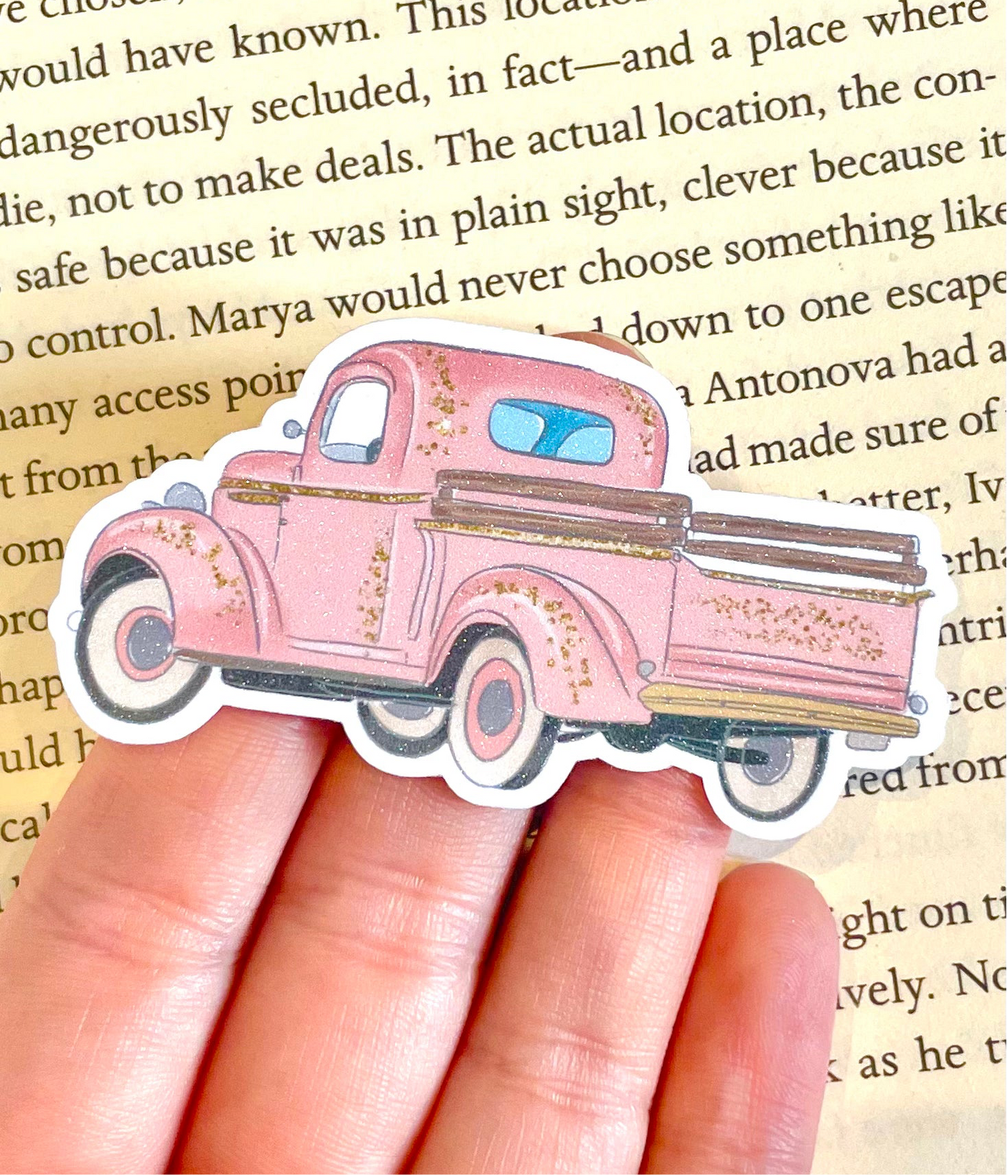 Pink Pick Up Truck Glitter Sticker