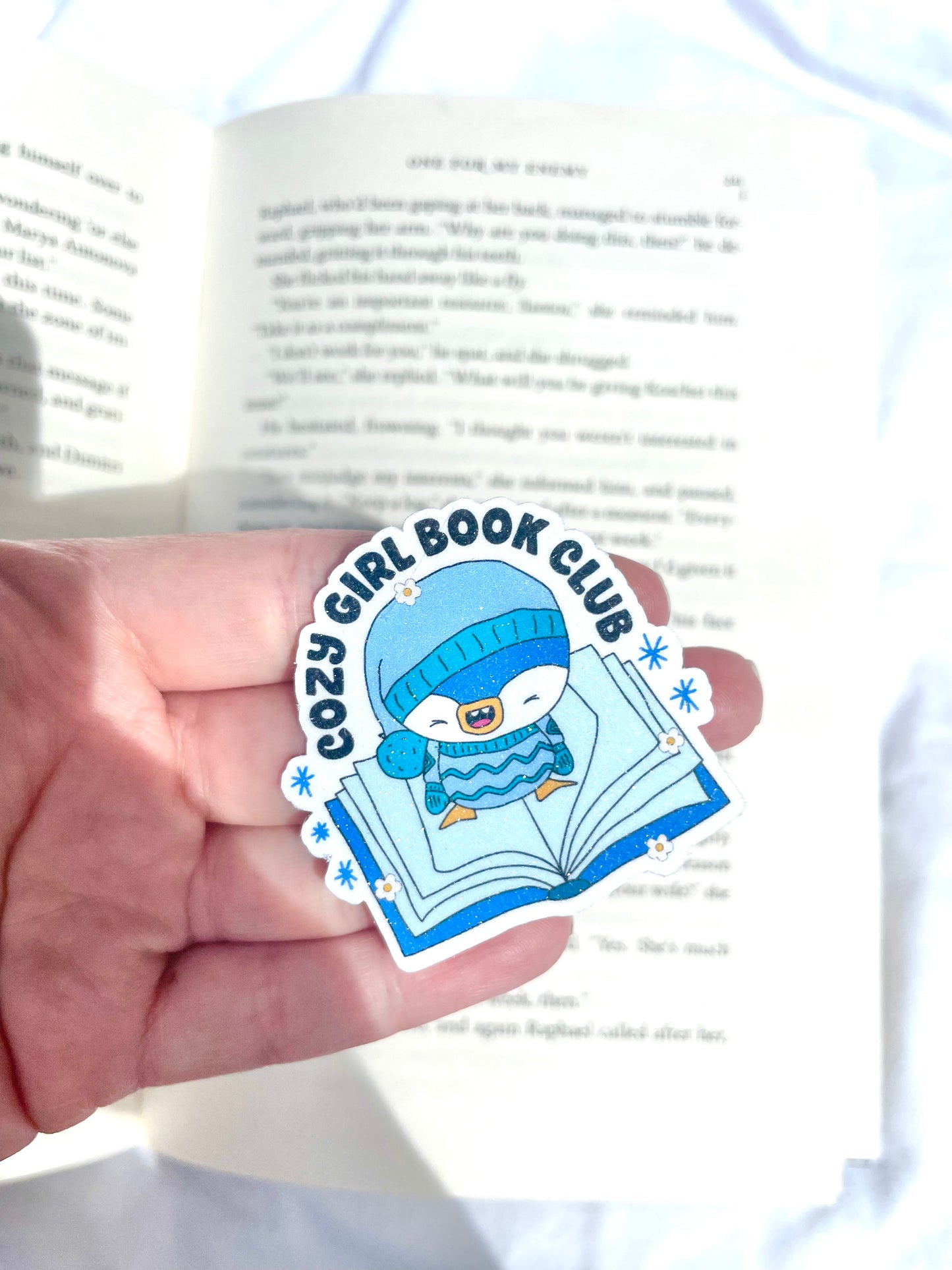 Cozy Girl Book Club Penguin Glitter Sticker