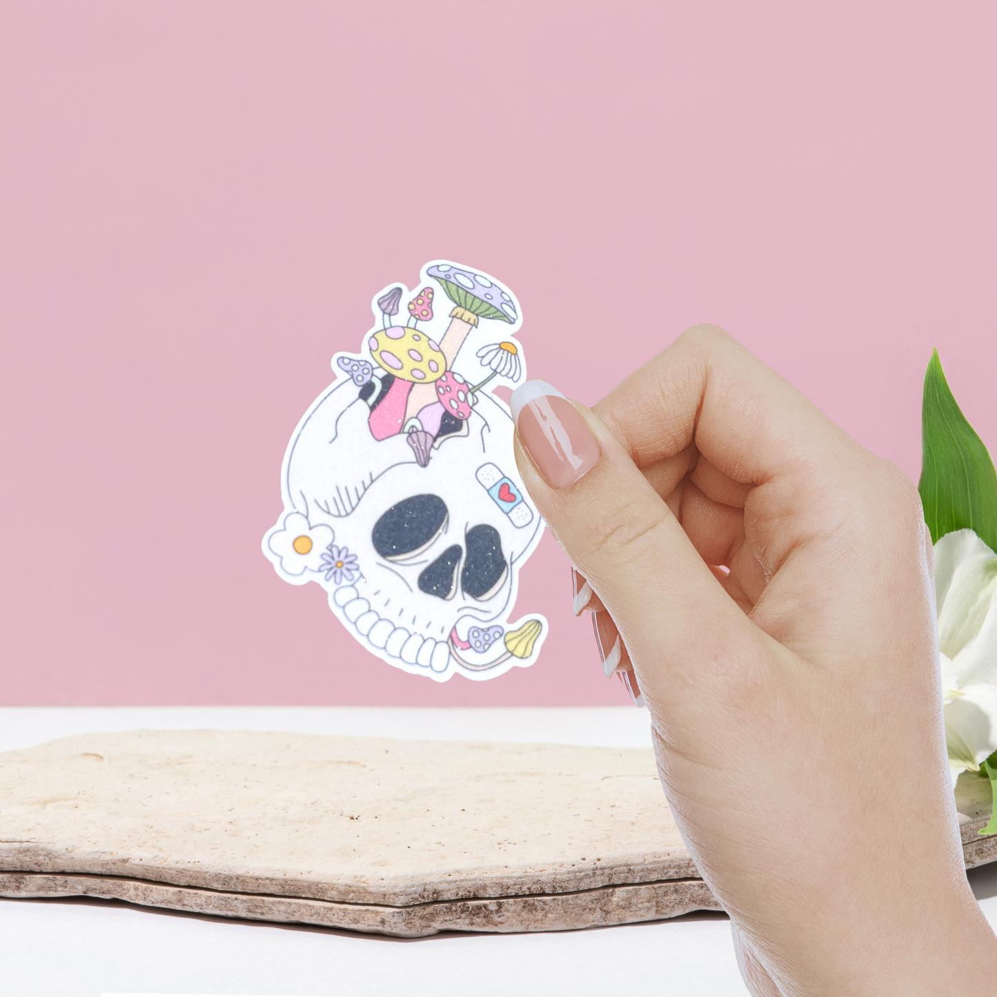 Mushroom Skull Glitter Sticker