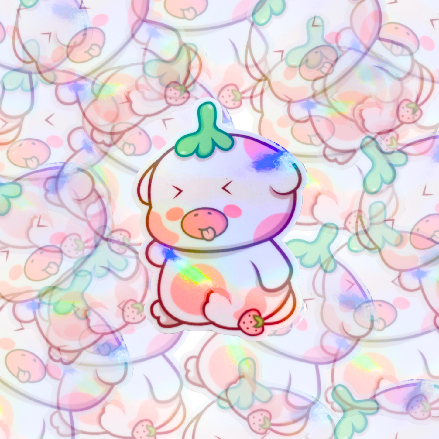 Kawaii Pink Cow Holographic Sticker