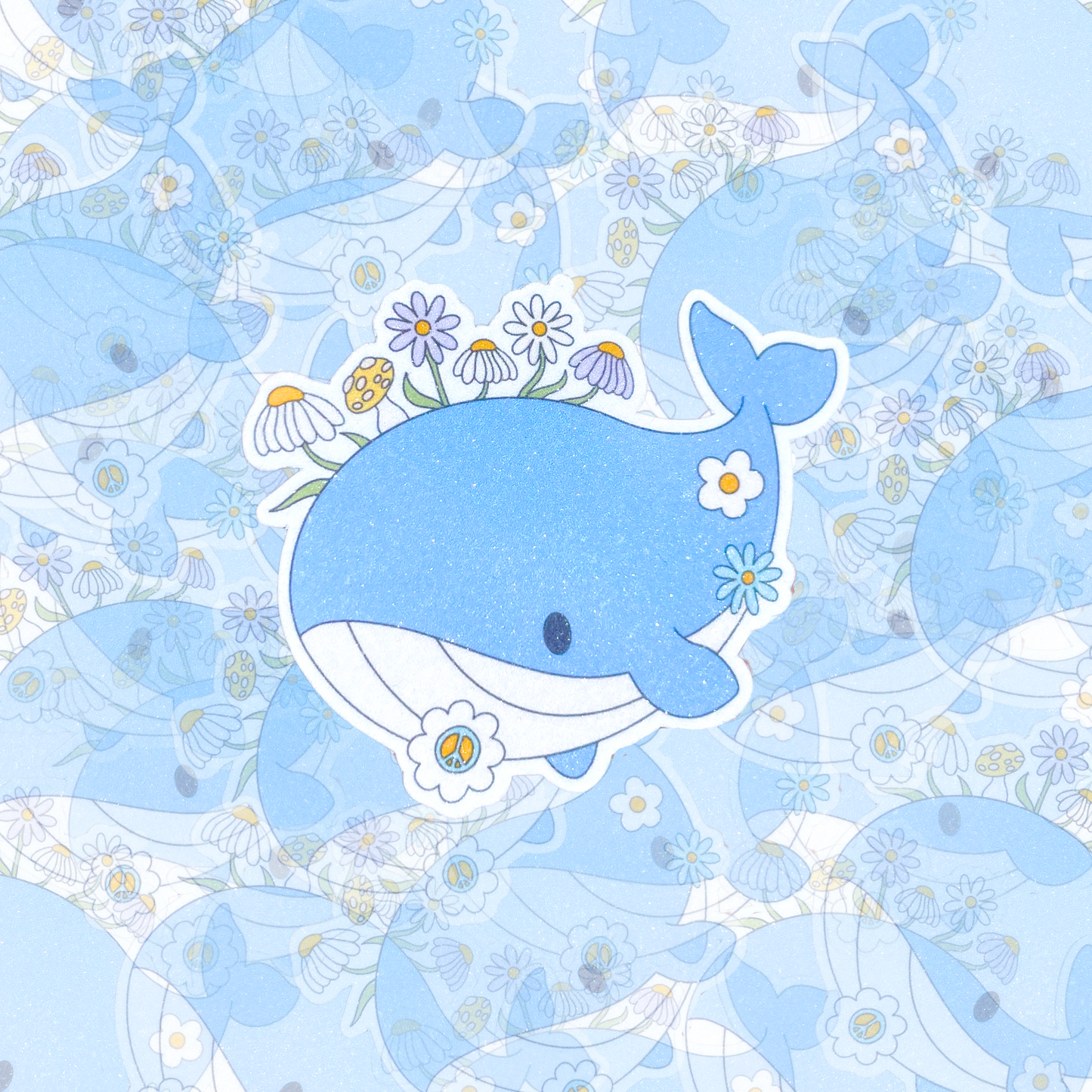 Flower Whale Glitter Sticker