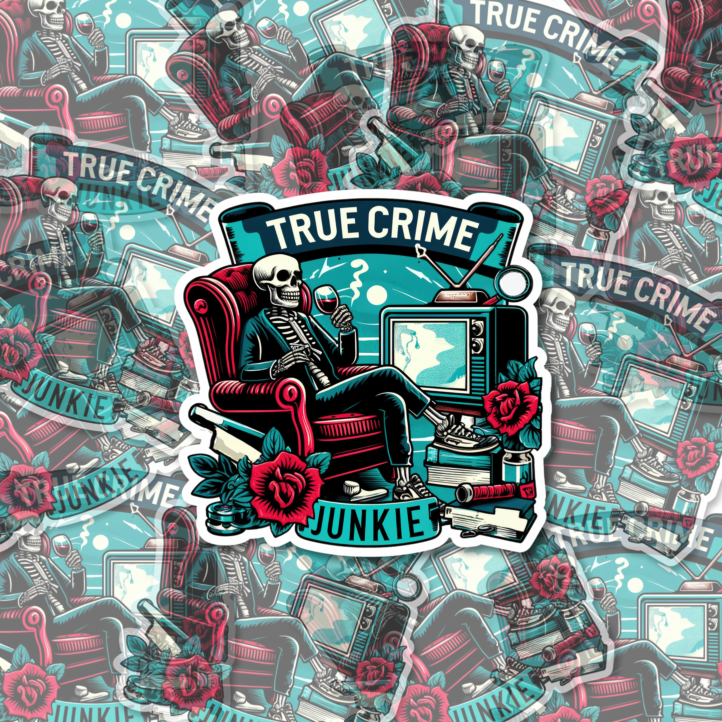 True Crime Junkie Glossy Sticker